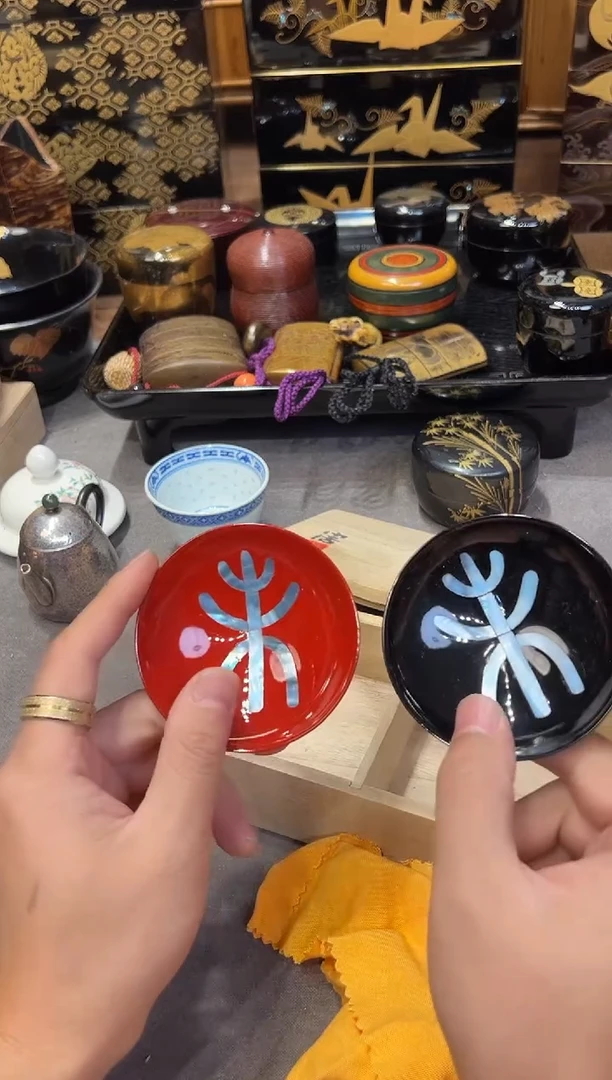 螺钿杯子一对  大漆漆器大漆漆器