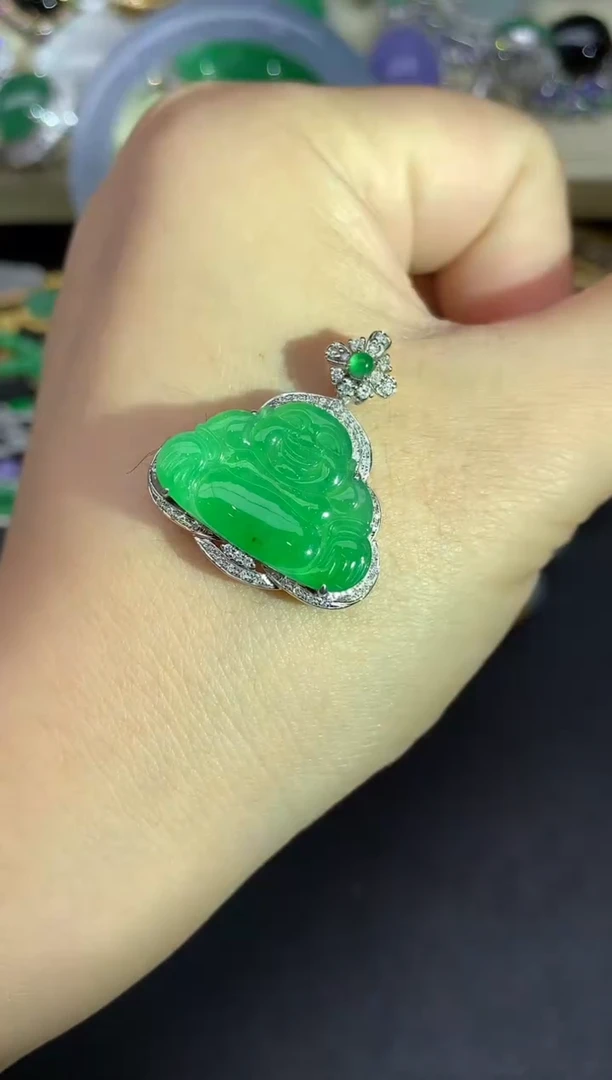 颈饰18K金镶嵌翡翠347-雪姐翡翠天天见