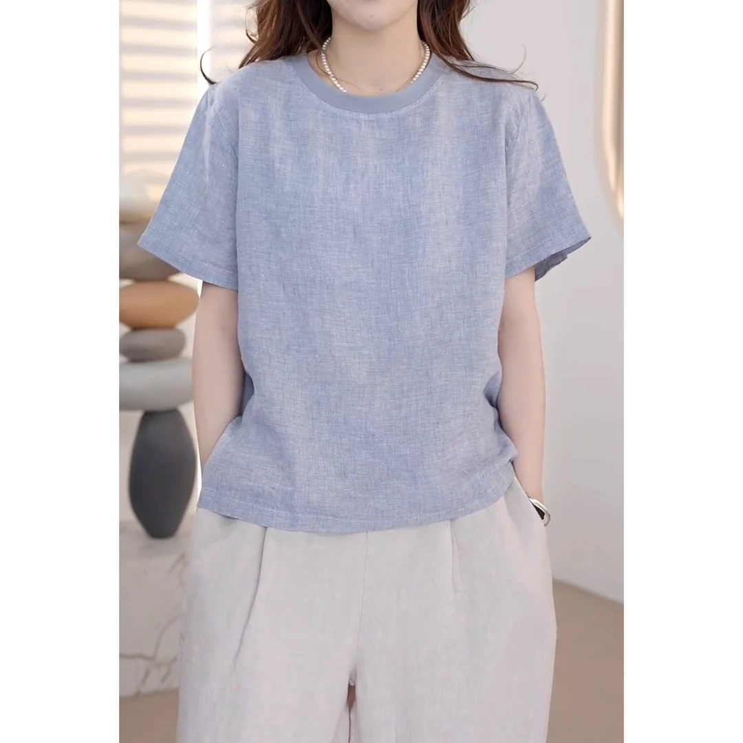 【定制色织】汉琴6818款高端定制汉亚麻简约大气百搭T恤上衣