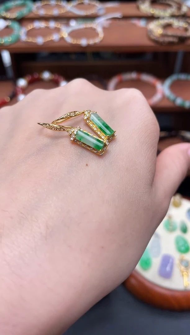 【闪购商品】翡翠耳饰22K金镶嵌2个  JK223