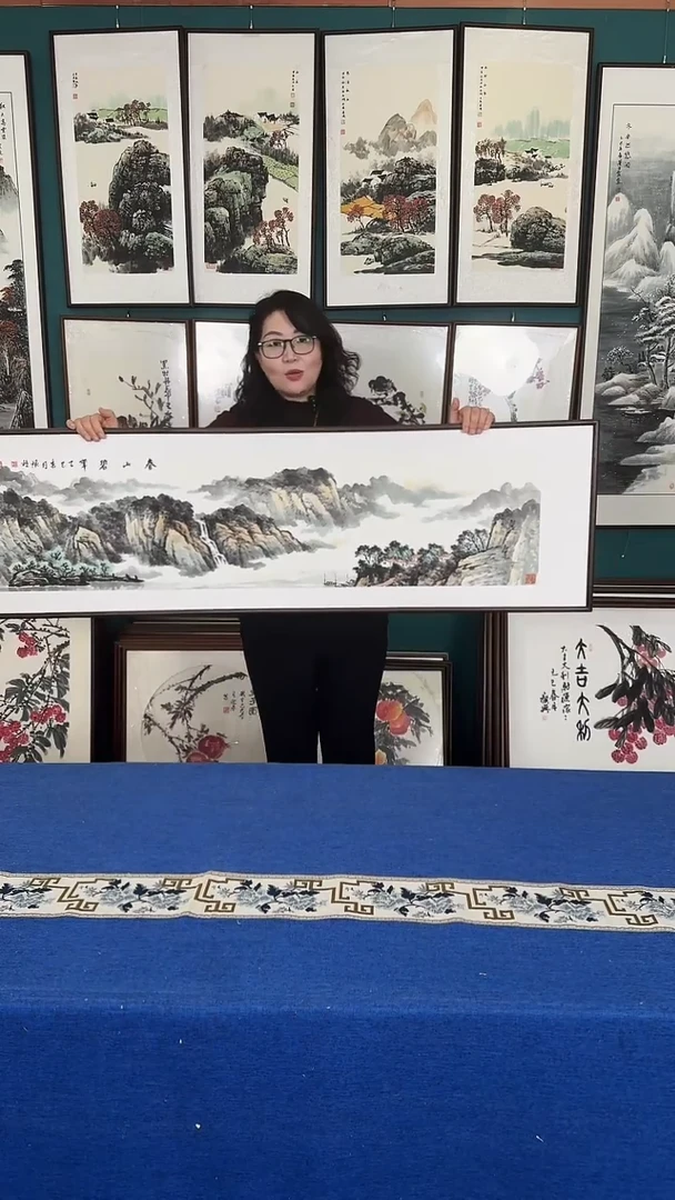国画48*163山水实木装裱