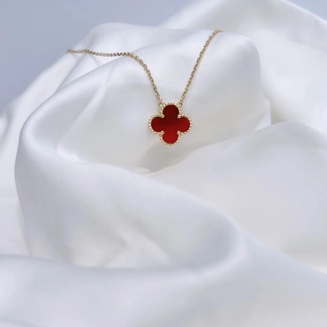 铜合金项链 1488 红色 红单花项链 幸运草中花项链 CNC精工