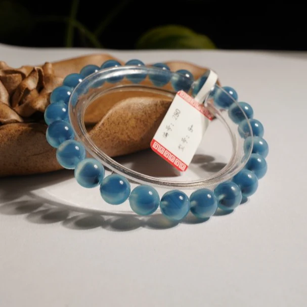 天然蓝糖心玛瑙单圈手串