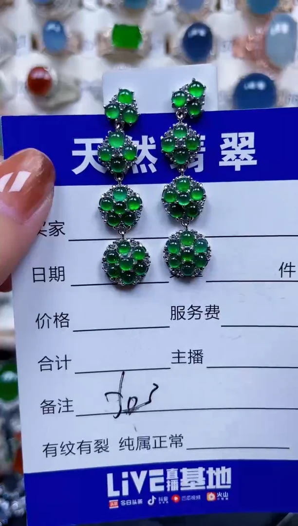 银S925镶嵌翡翠耳饰503