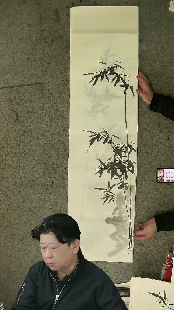 国画四尺对开  墨竹条屏 34*138cm