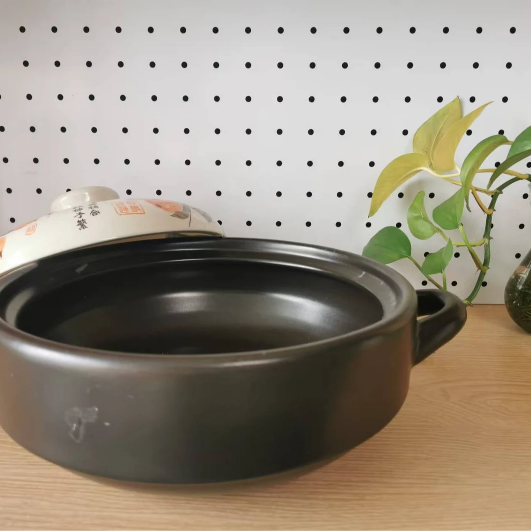 【瑕疵专场】3.3升黑锅柿子盖镂空把手干烧煲砂锅陶瓷砂锅干烧炖菜