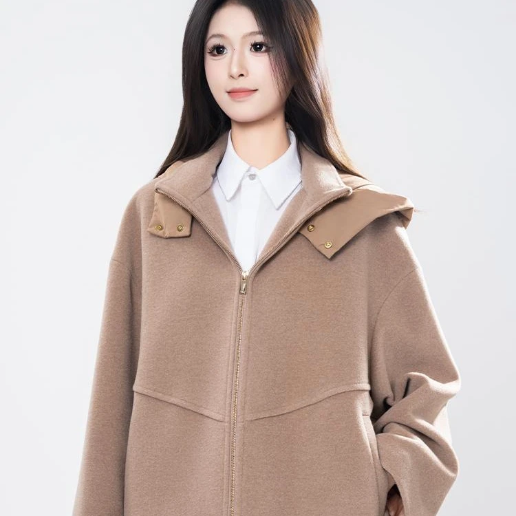 AMASS/阿玛施秋冬新款高级宽松慵懒显瘦连帽羊毛毛呢外套女540043