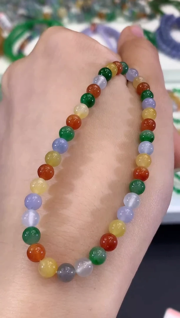 未镶嵌手串翡翠C216 紫货有色差