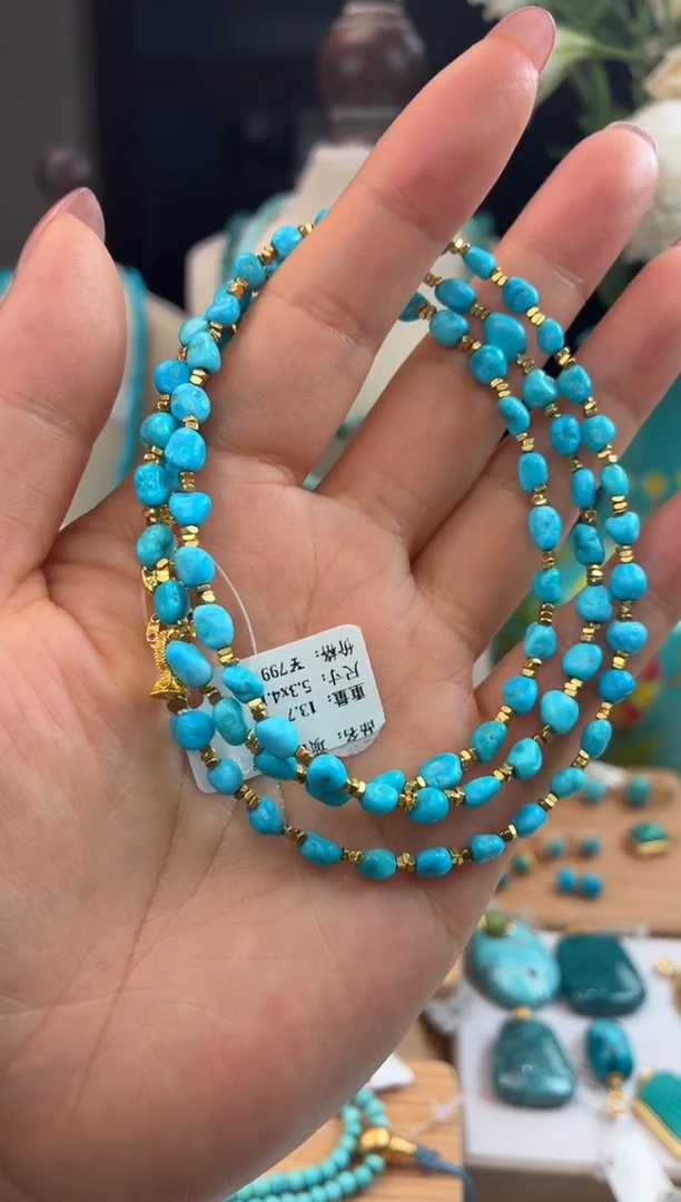 银S925镀金镶嵌绿松石项链1