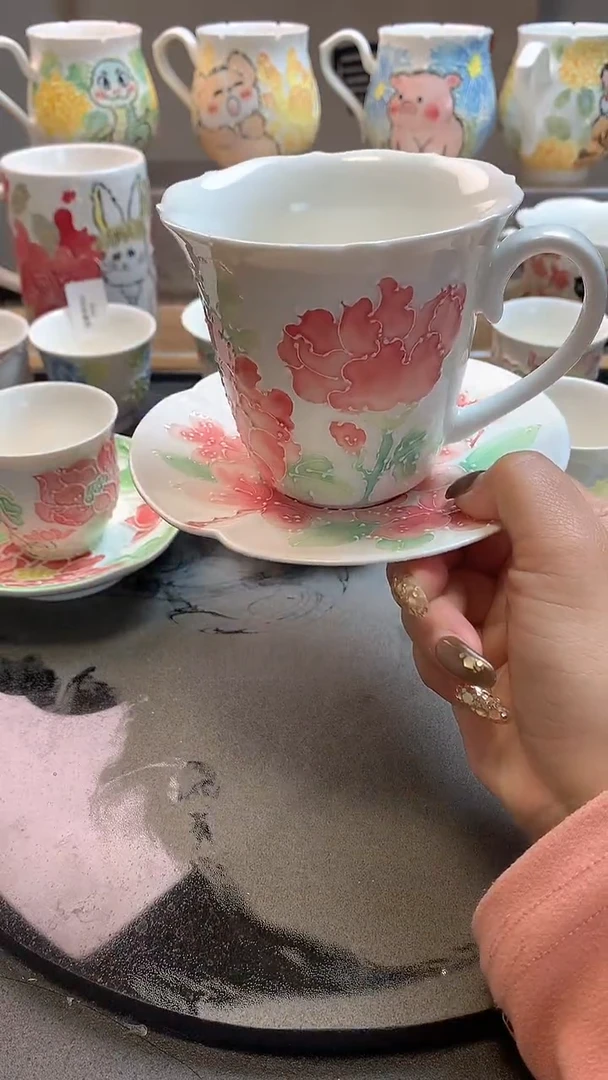 一味*手绘*芙蓉映喜-咖啡杯