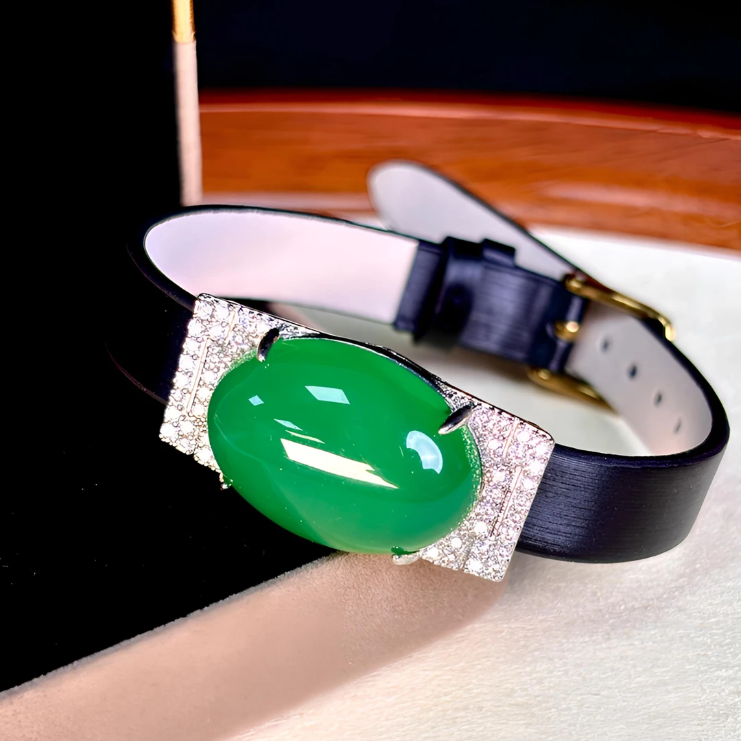 【大余珠宝】 天然玛瑙/玉髓 绿蛋面手表带 多样性发货其一