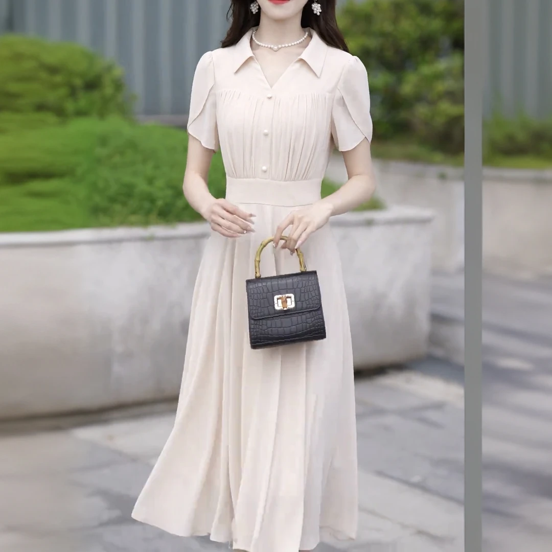 高端精致连衣裙2025新款女夏季新款高级感法式时尚中长款修身裙子