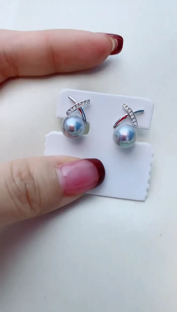 银S925镶嵌耳饰海水珍珠A13