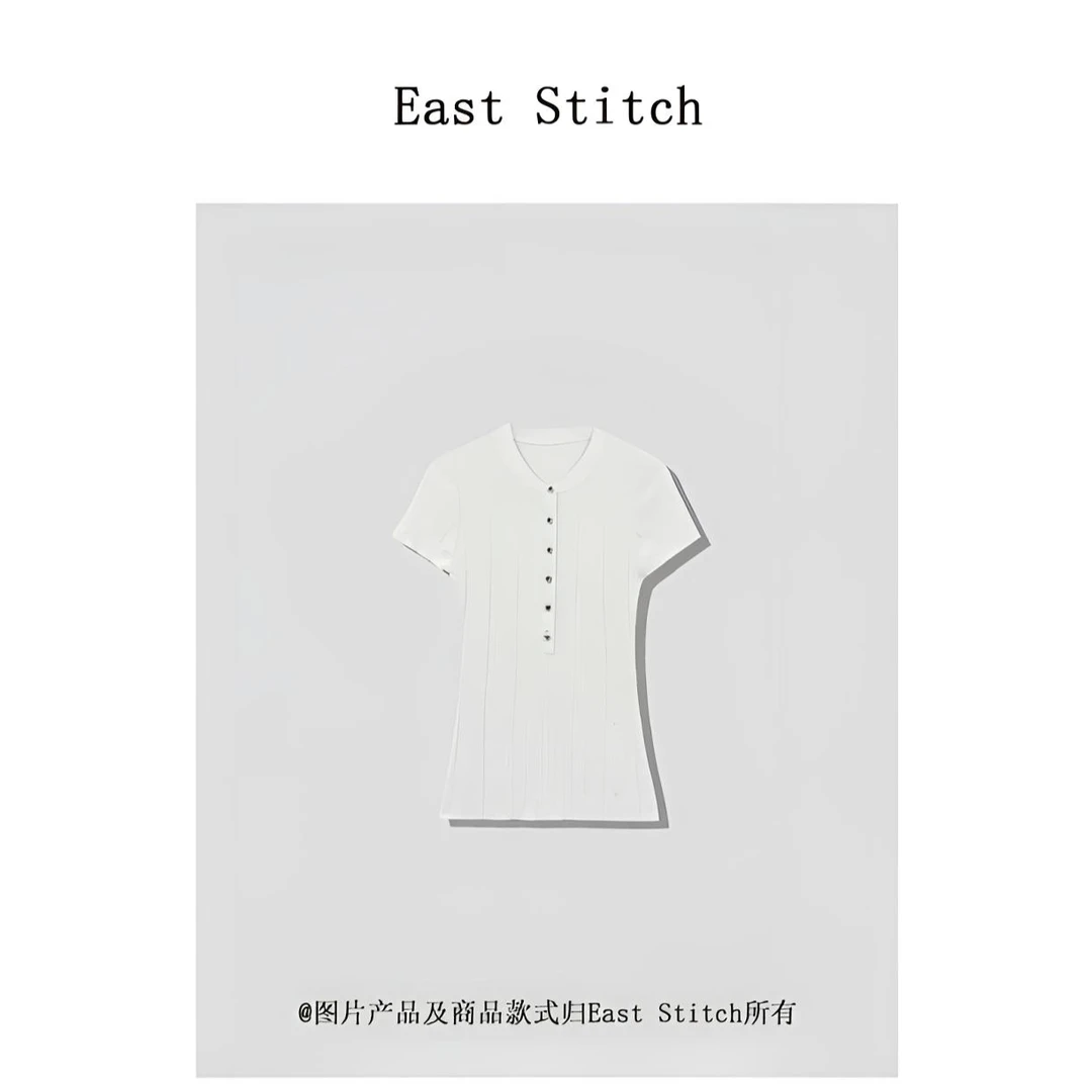 East Stitch夏季亚麻棉针织上衣女 2025夏季休闲短袖百搭女T恤