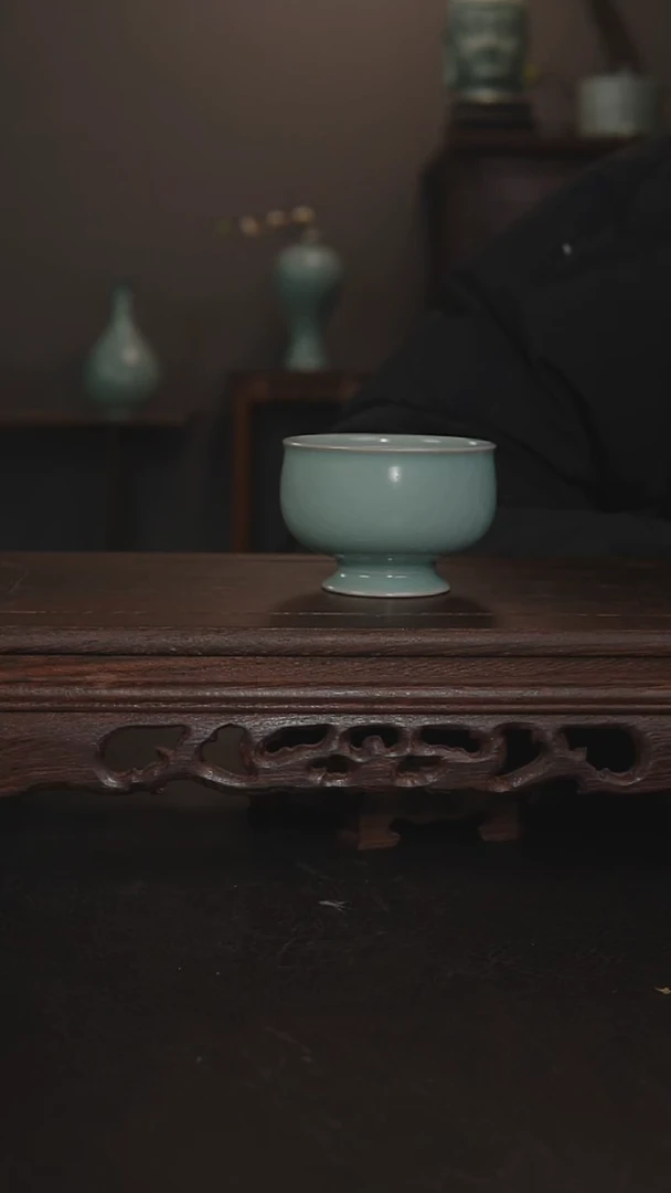 摆件瓷仿古手工高足单杯