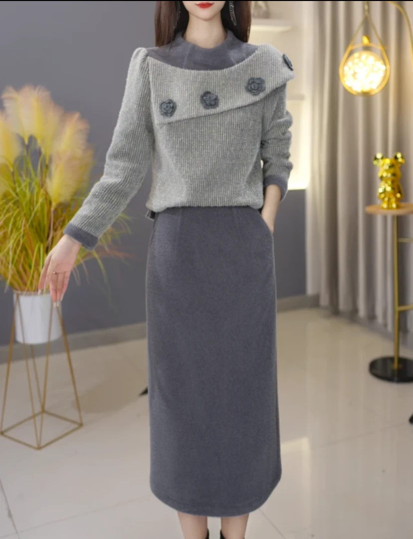 定制套装新品上新上衣配半身裙优雅气质时尚减龄休闲显瘦收腰秋冬