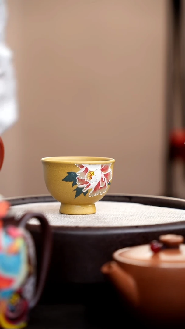 茶壶紫砂黄金段牡丹小碗杯