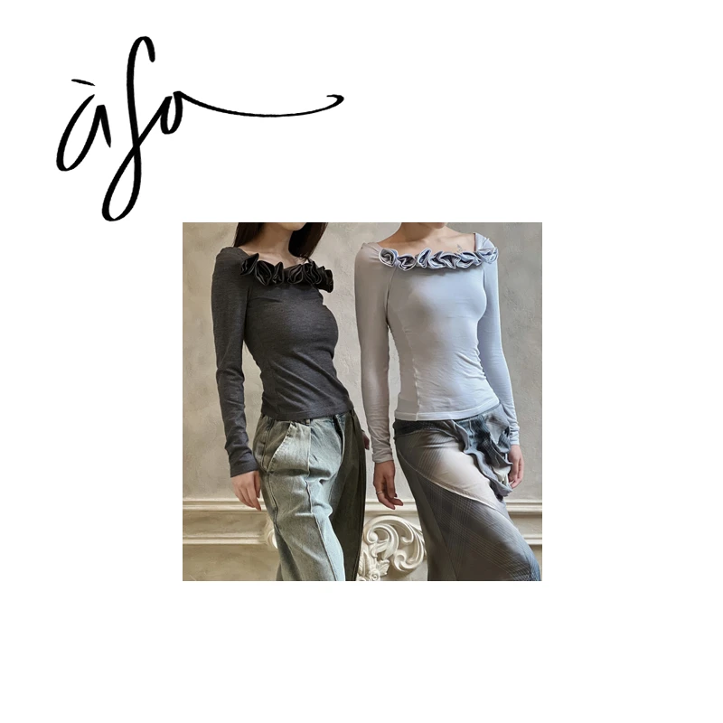 ASA-【玫瑰露肩长袖T恤】(cx00087)