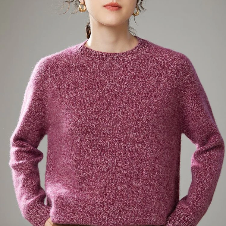 【重磅加厚】花式纱羊绒衫宽松圆领针织衫秋冬套头毛衣