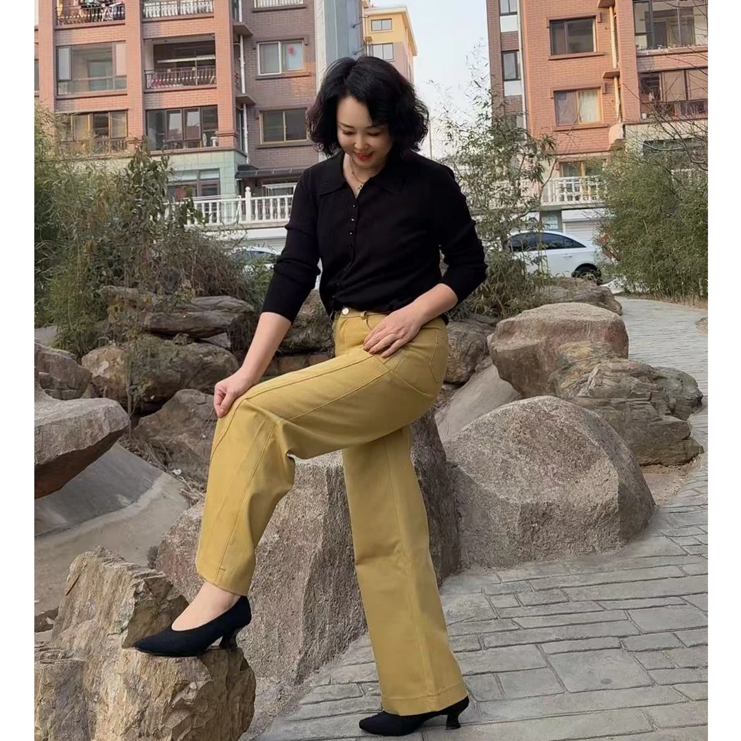 3103春款莫代尔牛仔阔腿裤面料柔软有弹力，裤长102cm左右，裤脚8寸