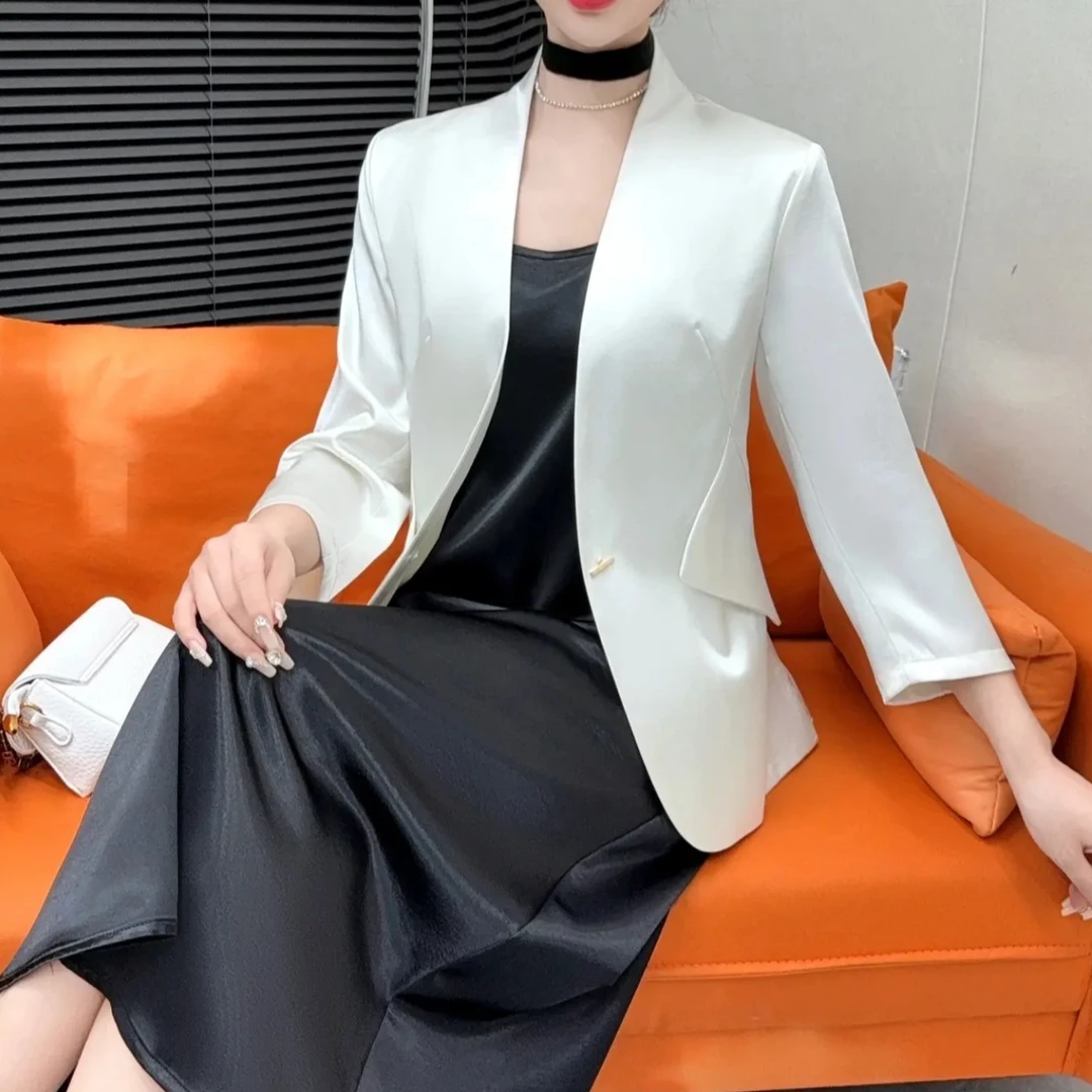 【西服外套】流光溢彩百搭时尚简约高级光泽感缎面西装外套气质女