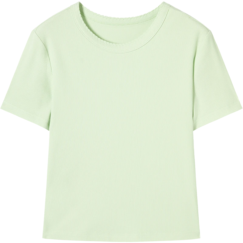 对白绣花撞色短袖T恤女简约圆领休闲上衣DYZB-EDT164