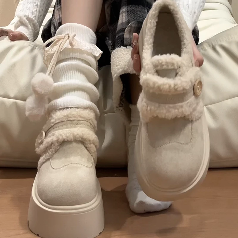 OJRZ加绒厚底勃肯鞋女2025新款冬季雪地靴保暖棉鞋全包毛毛博肯鞋