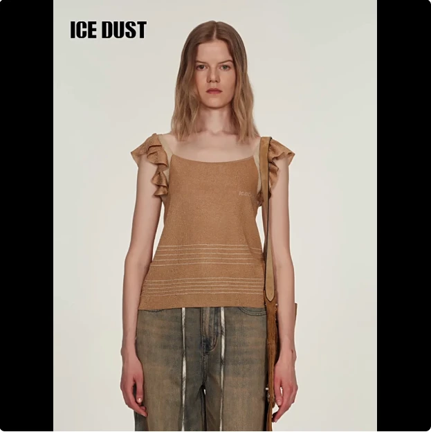 ICE DUSTICEDUST金属纱线针织背心女25PF系列夏季荷叶边上衣