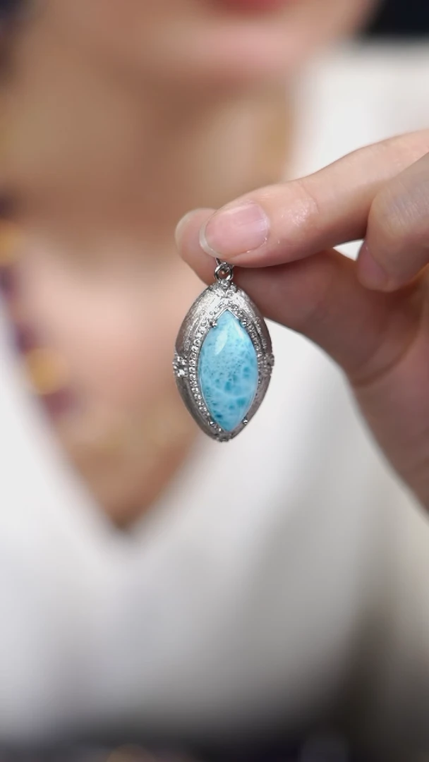 银S925镶嵌针钠钙石（海纹石）吊坠(不含链)吊坠