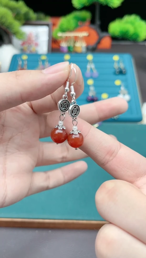 【闪购商品】南红玛瑙耳饰银S925镶嵌706000