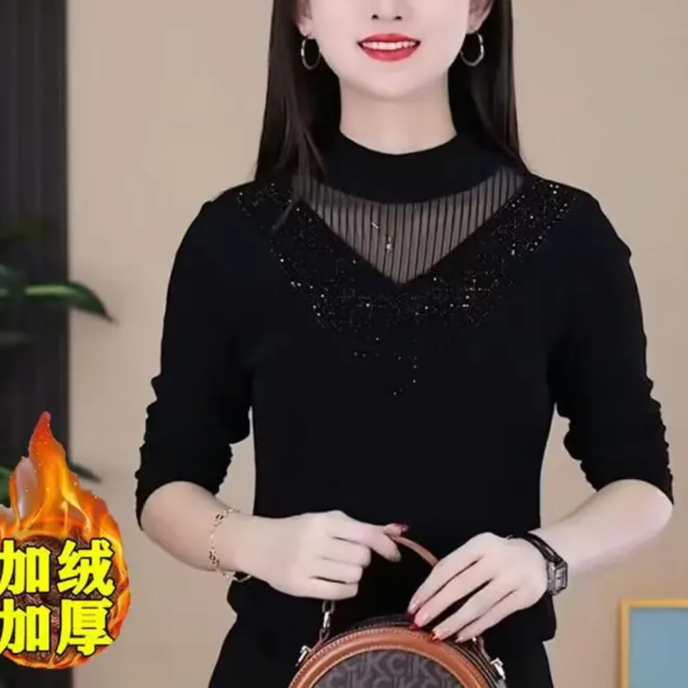【工厂直销】2025新款时尚修身加绒百搭显瘦长袖洋气加绒打底妈妈装
