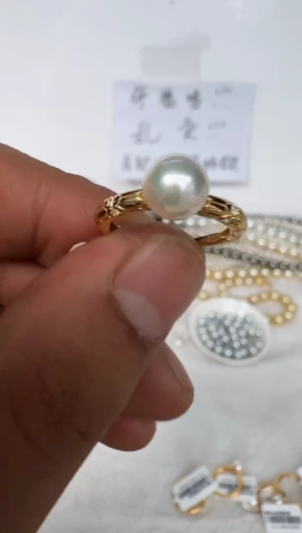 银S925镶嵌戒指海水珍珠戒指