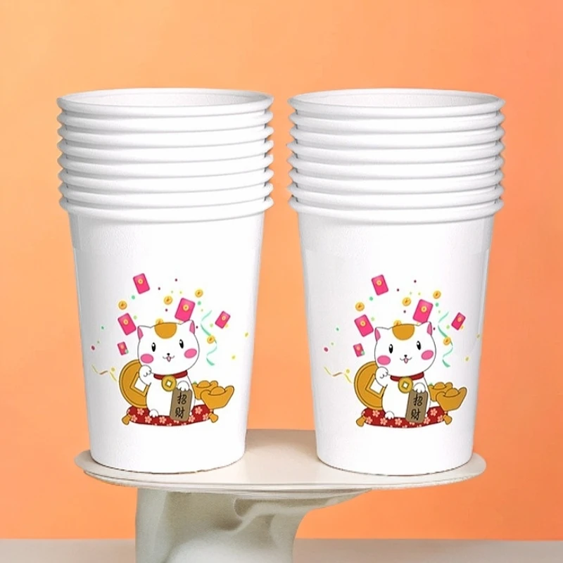 一次性纸杯家用办公室咖啡豆浆专用耐用图案随机