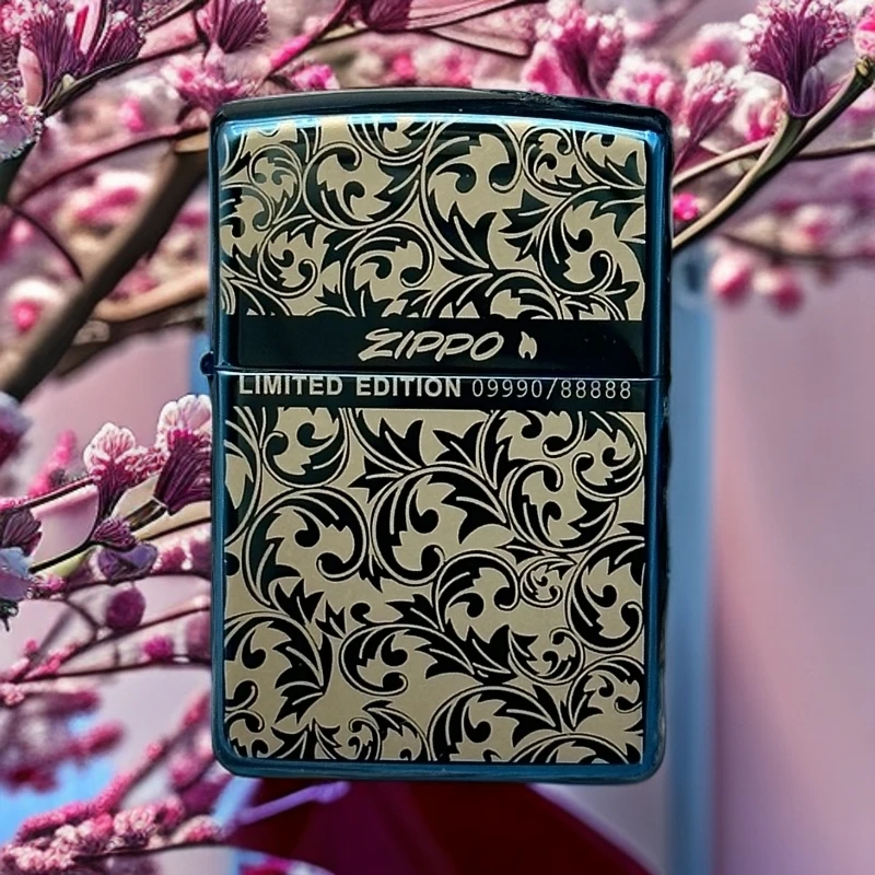 【老李推荐】zippo打火机蓝钛唐草花之宝防风煤油送男友礼物DYJ1
