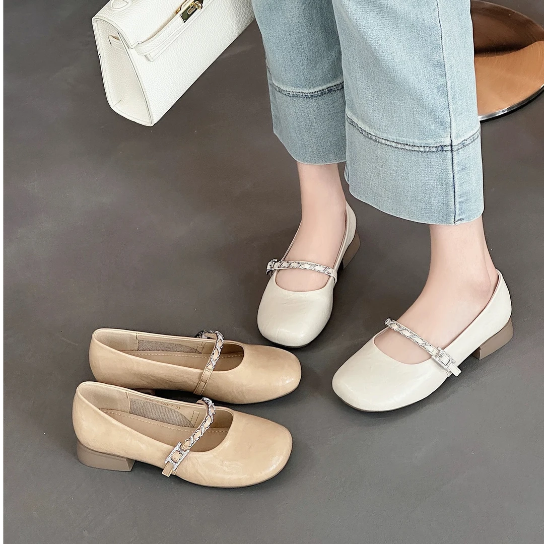 法式方头粗跟玛丽珍鞋女2025新款复古一字带浅口单鞋QYJL 1506-9
