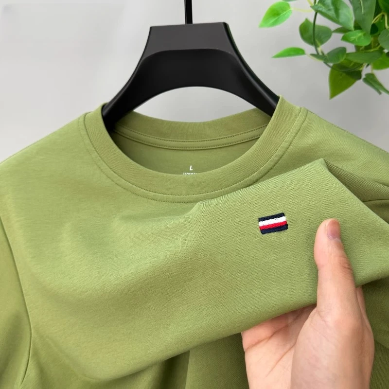 ZaSaFran丝光棉短袖T恤男士圆领夏装上衣宽松休闲半袖男式刺绣