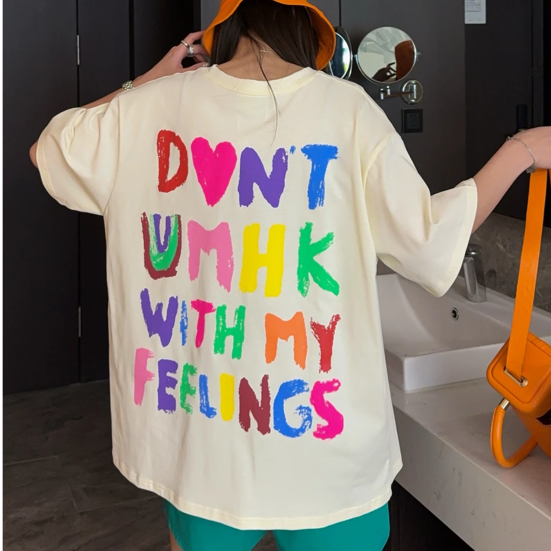 【说说家】2025年夏季新款爱心字母潮酷半袖棉T男女同款嘻哈减龄