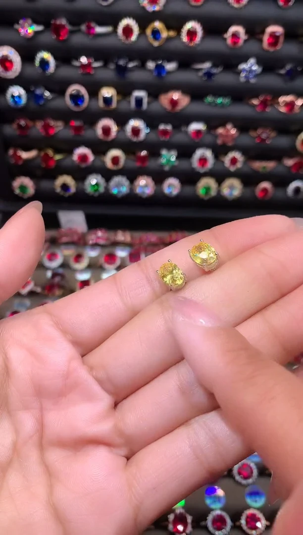 【闪购商品】水晶耳饰银S925镶嵌高温优化/合成处理黄水晶