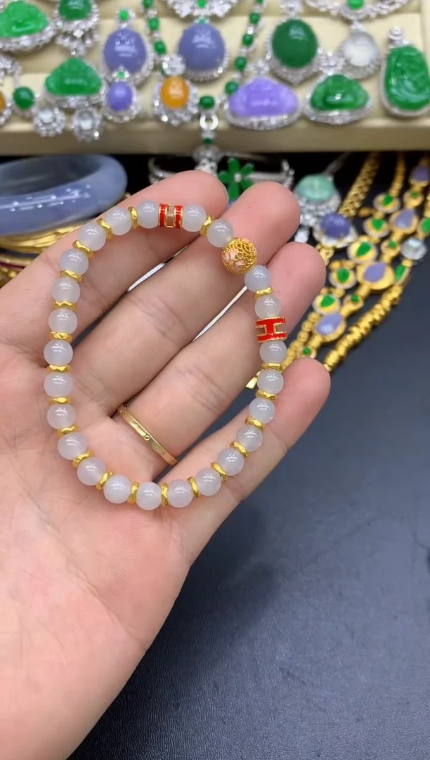 足金镶嵌手链翡翠242-中国好珍宝