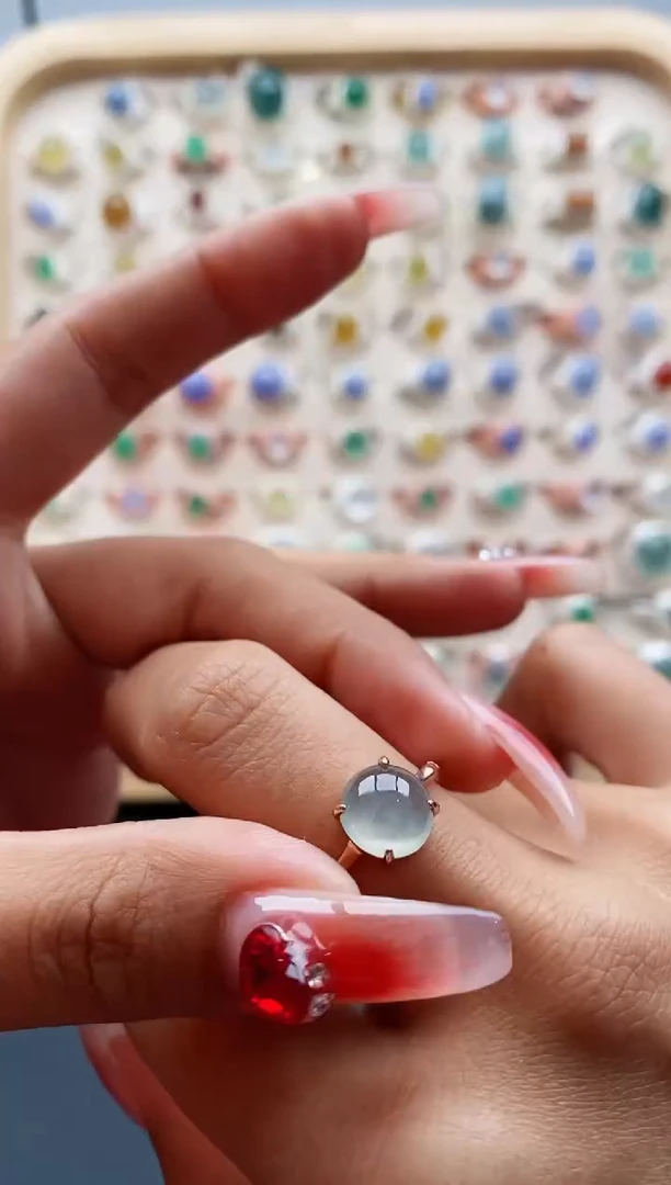 【闪购商品】翡翠戒指银S925镶嵌缅甸天然A货翡翠222  5+8