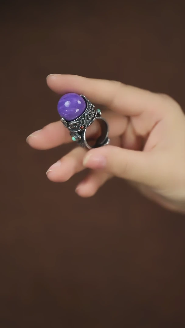 【闪购商品】查罗石（紫龙晶）戒指银S925镶嵌转转珠