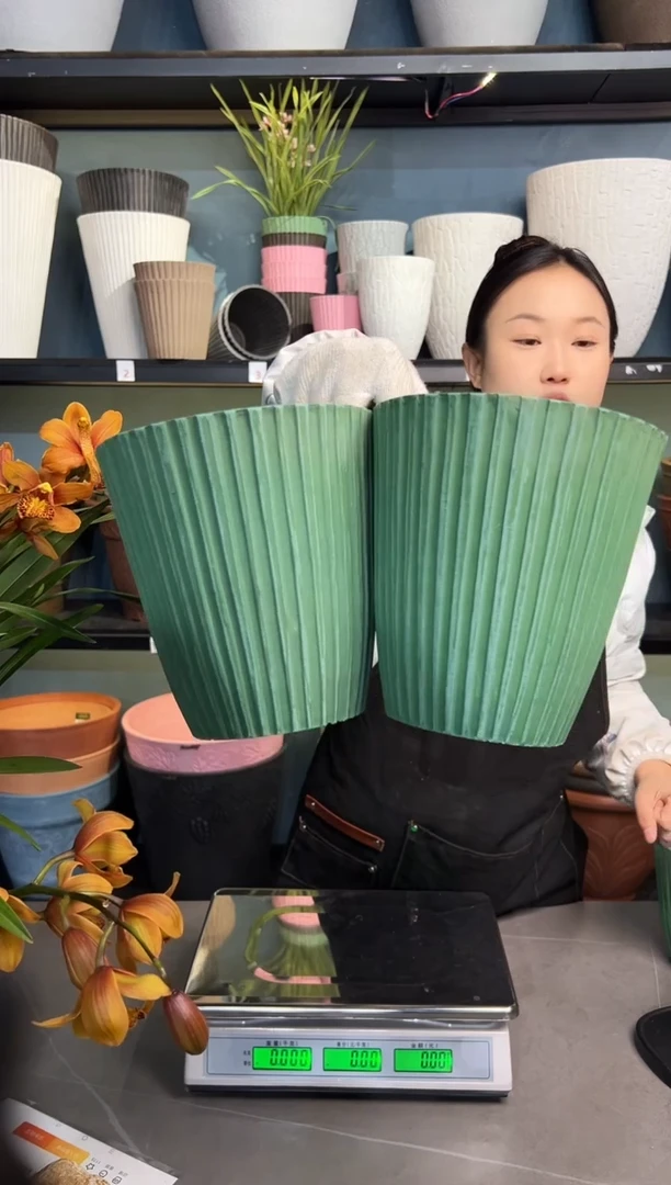 【大号*1+大号*1】15V18/绿色竖纹纹理强体花盆