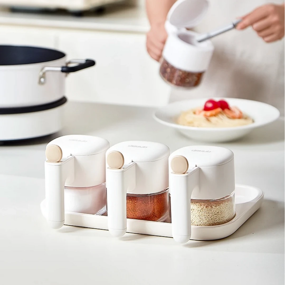 调料罐多功能自动开合厨房家用防潮密封盐味精置物架玻璃瓶调味罐