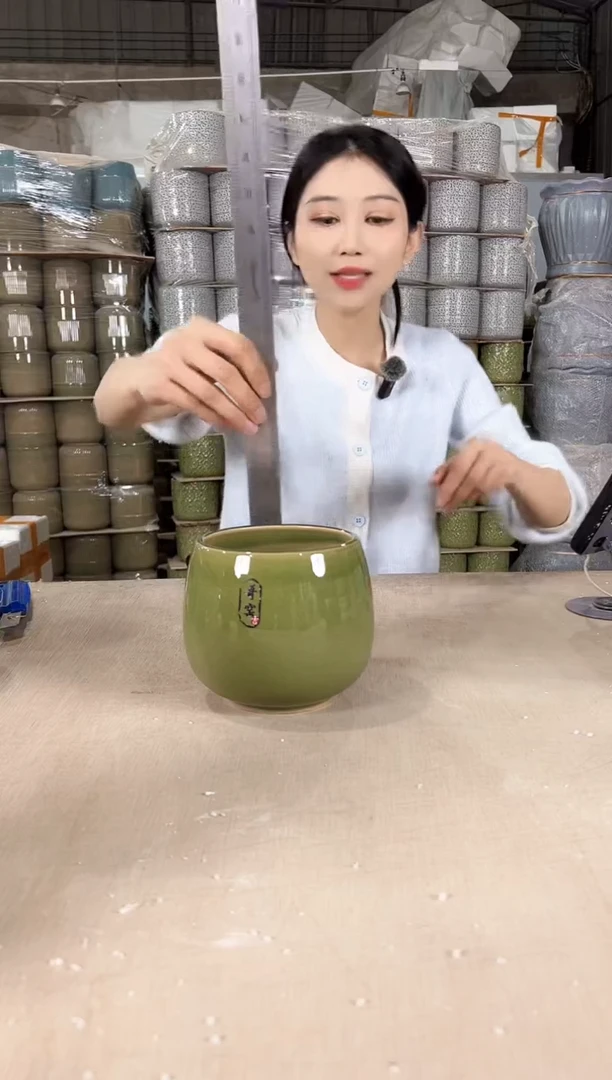 【闪购商品】陶瓷龙蛋裂纹深绿13x13