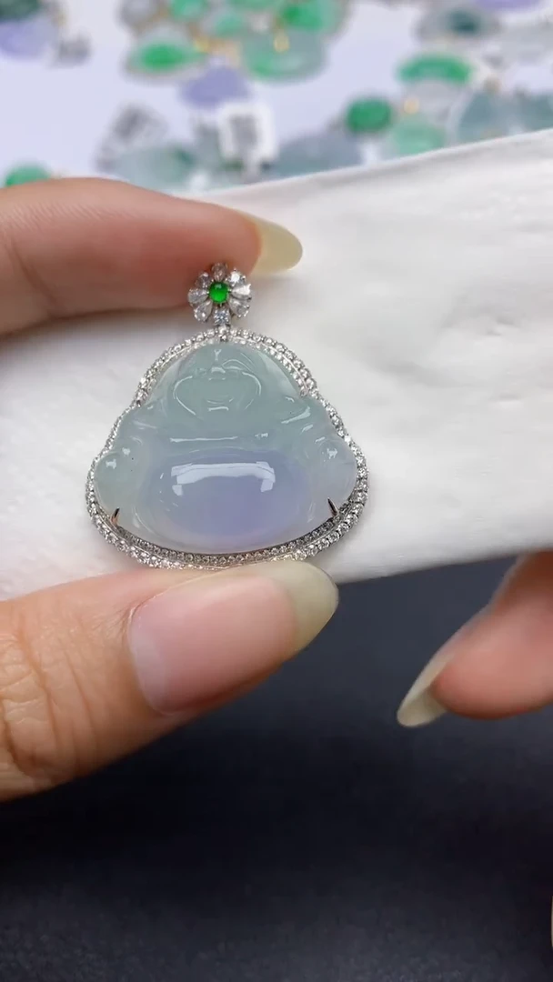 颈饰18K金镶嵌翡翠天然缅甸a货翡翠百元以上9元证书费自理