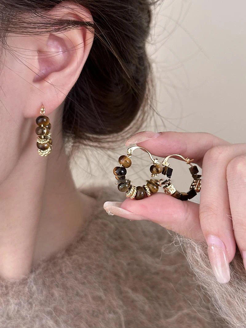 树脂耳饰复古耳扣女2025新款美拉德色耳环小众独特设计高级