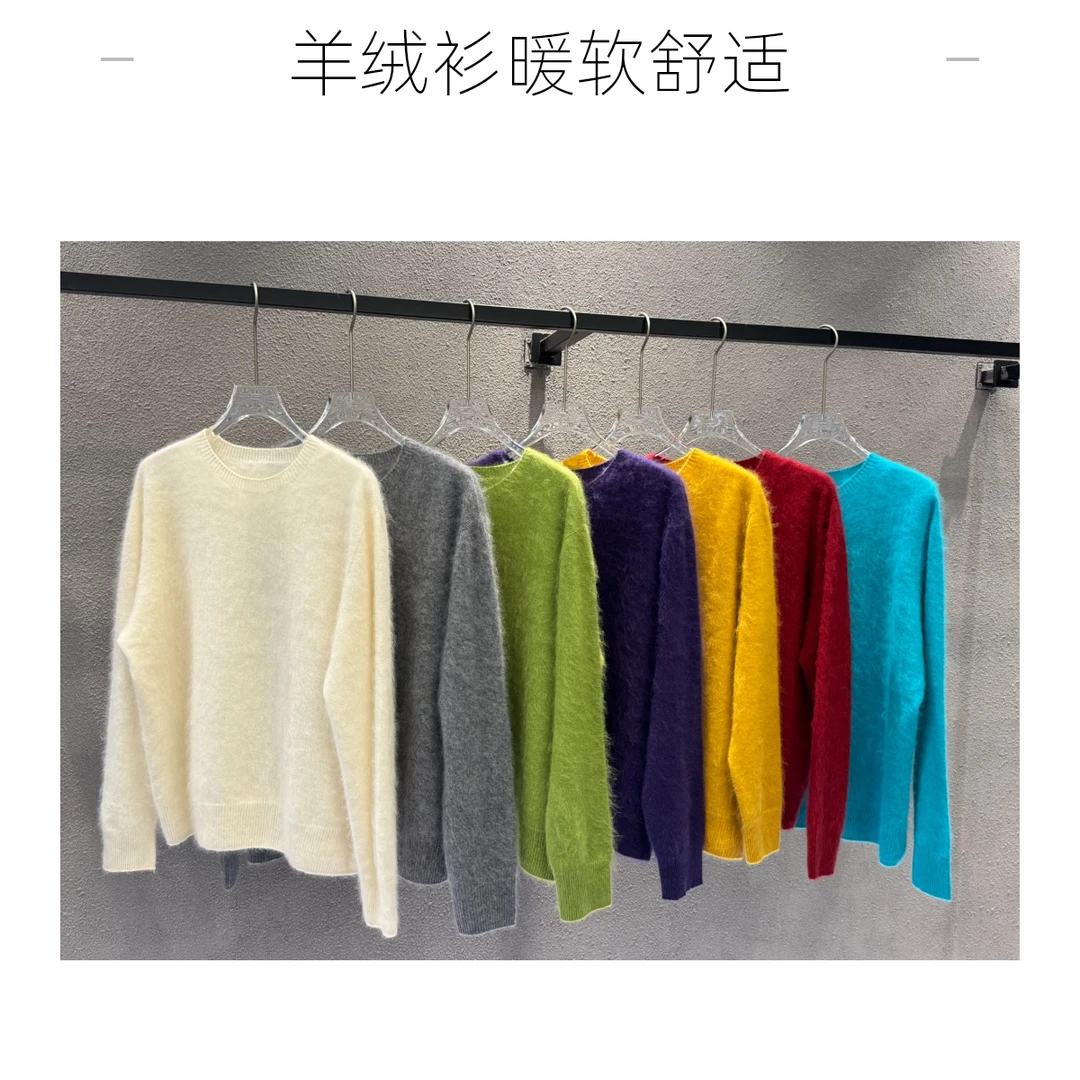 针织女士秋冬常规袖女衫桑蚕丝羊绒衫常规款宽松型圆领