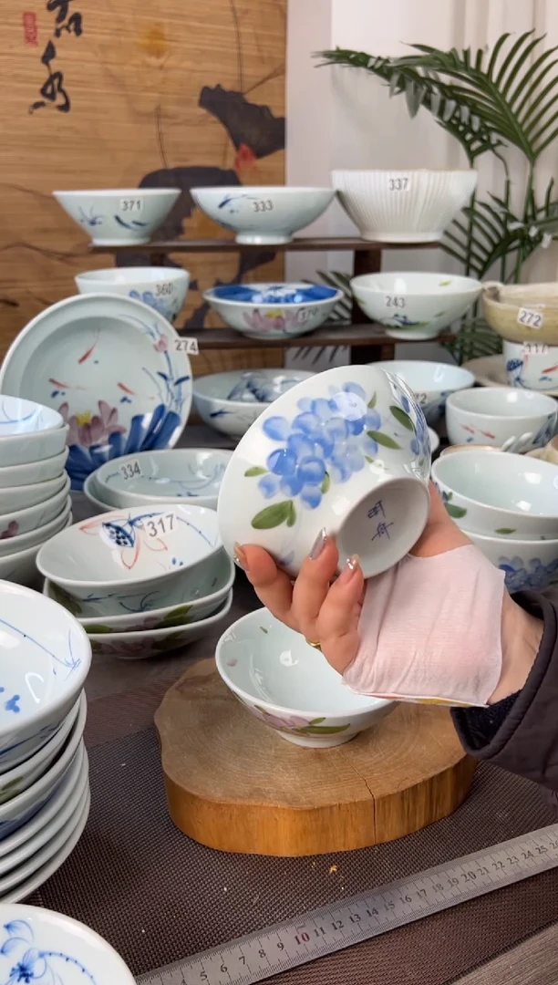 明舟微瑕手绘5寸高足碗（2只装随机图案）