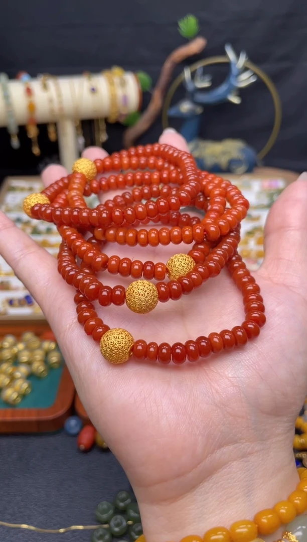 【闪购商品】南红玛瑙算盘珠手串银S925镶嵌（镂球空款）