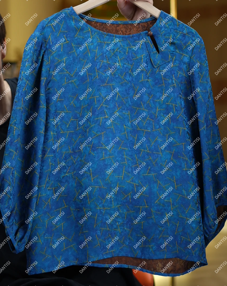 倪雾《非遗美学》T1688新中式提花气质薄款清凉圆领上衣